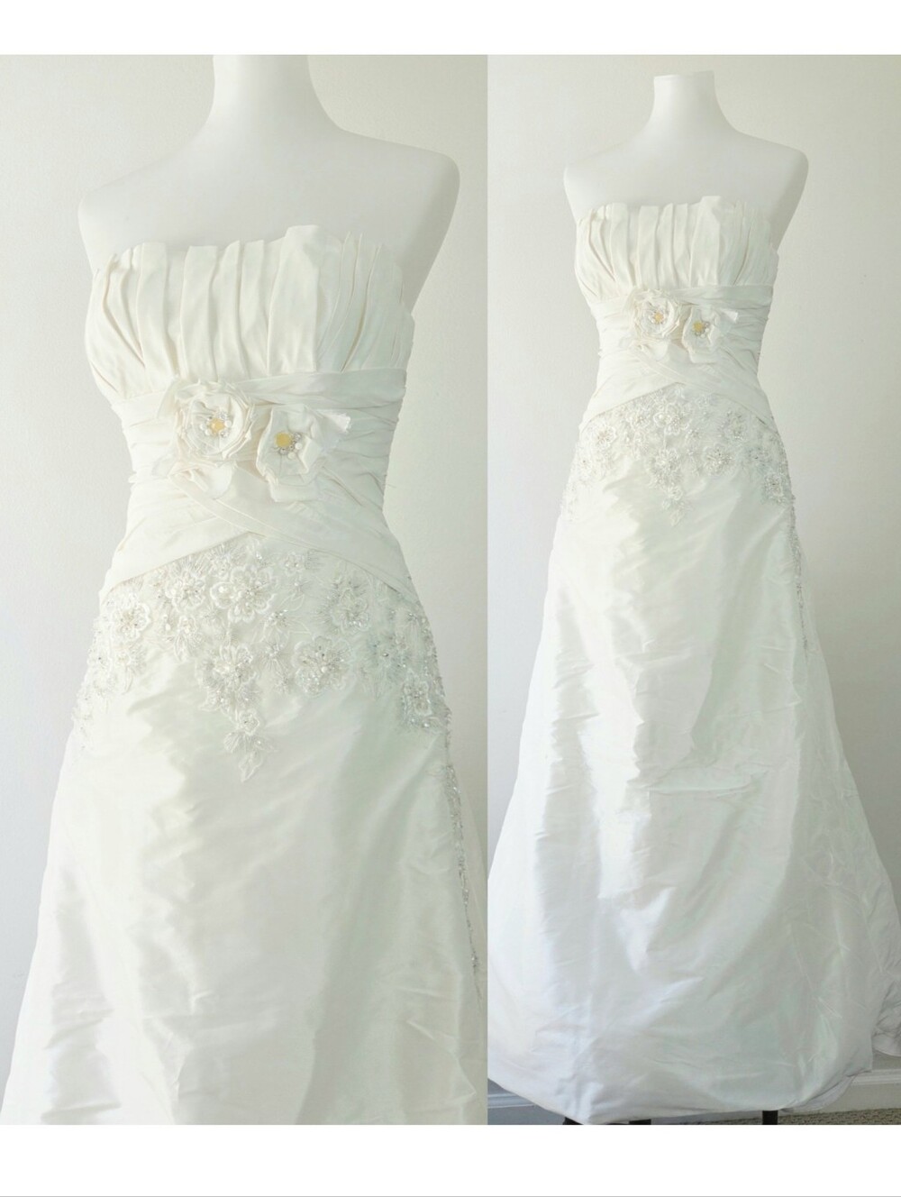 Anjolique Strapless Tafetta wedding Floral Applique dress With Train Size 14